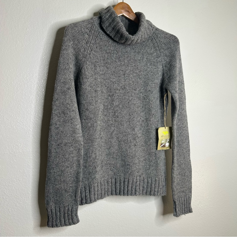 NWT HT Naturals Wool Hemp Thick Textured Knit Gray Turtleneck Sweater